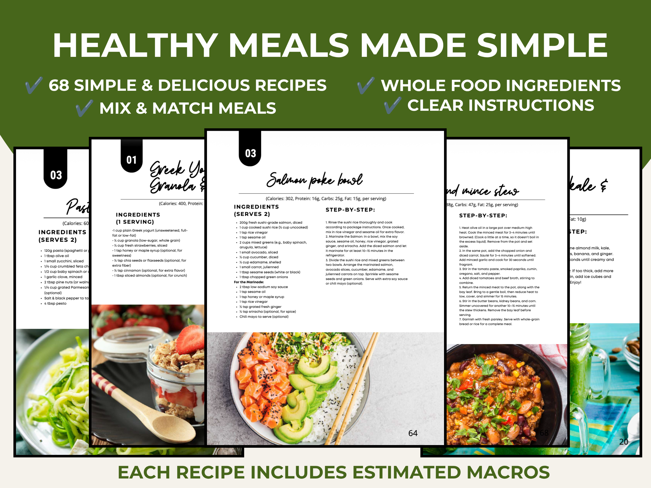 3 Week Whole Foods Meal Plan, 68 Healthy Recipes, Grocery Lists (PDF Download)