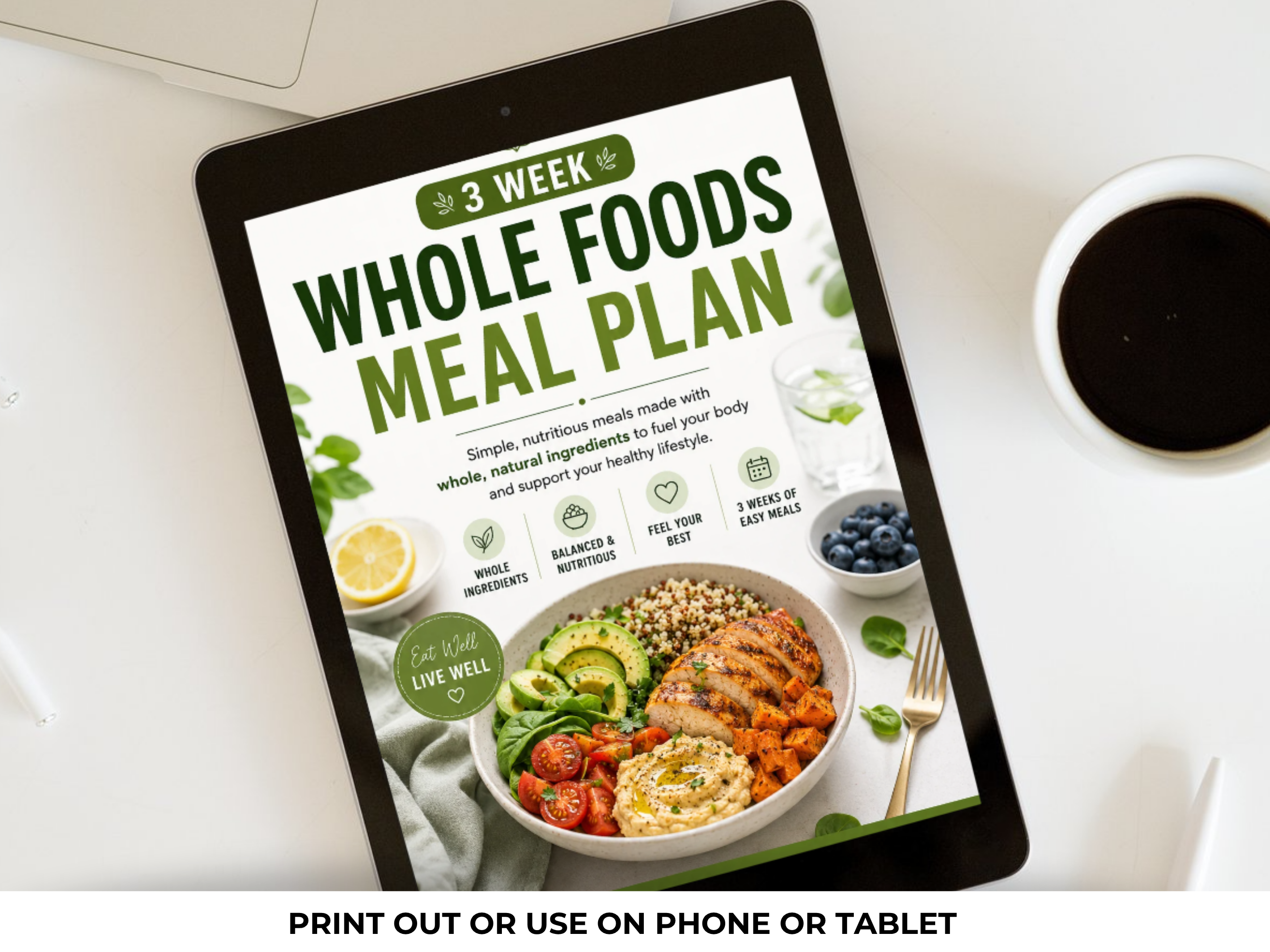 3 Week Whole Foods Meal Plan, 68 Healthy Recipes, Grocery Lists (PDF Download)