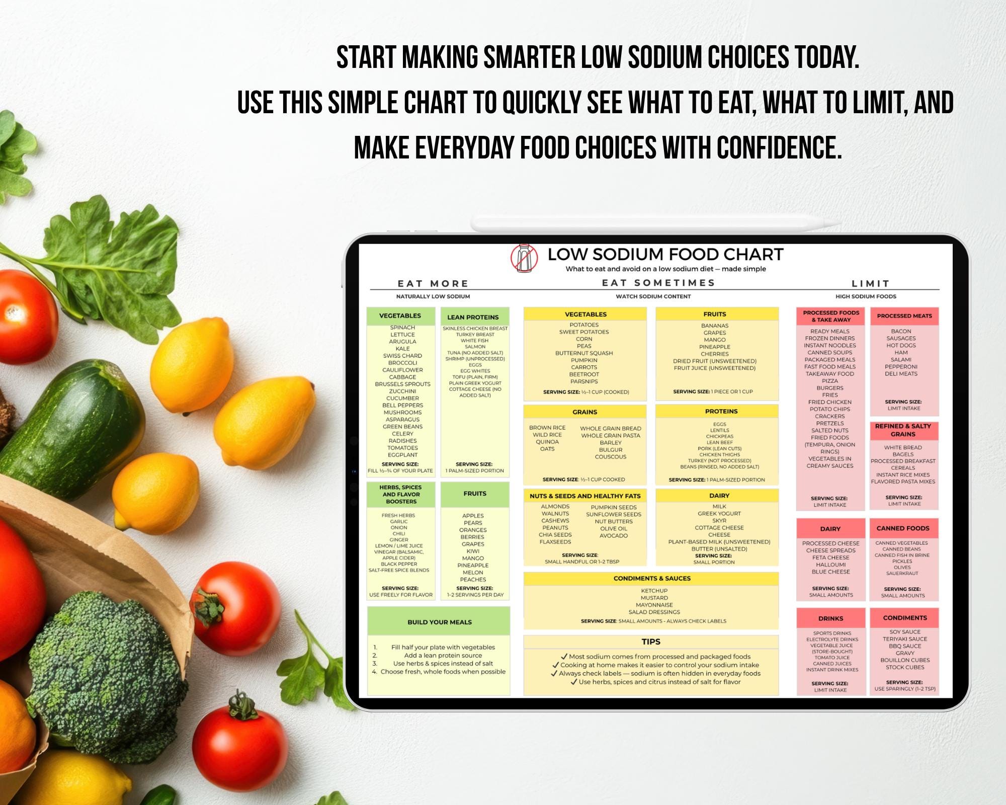 Low Sodium Food List, Printable Food Chart, What to Eat & Avoid, Heart Healthy Diet