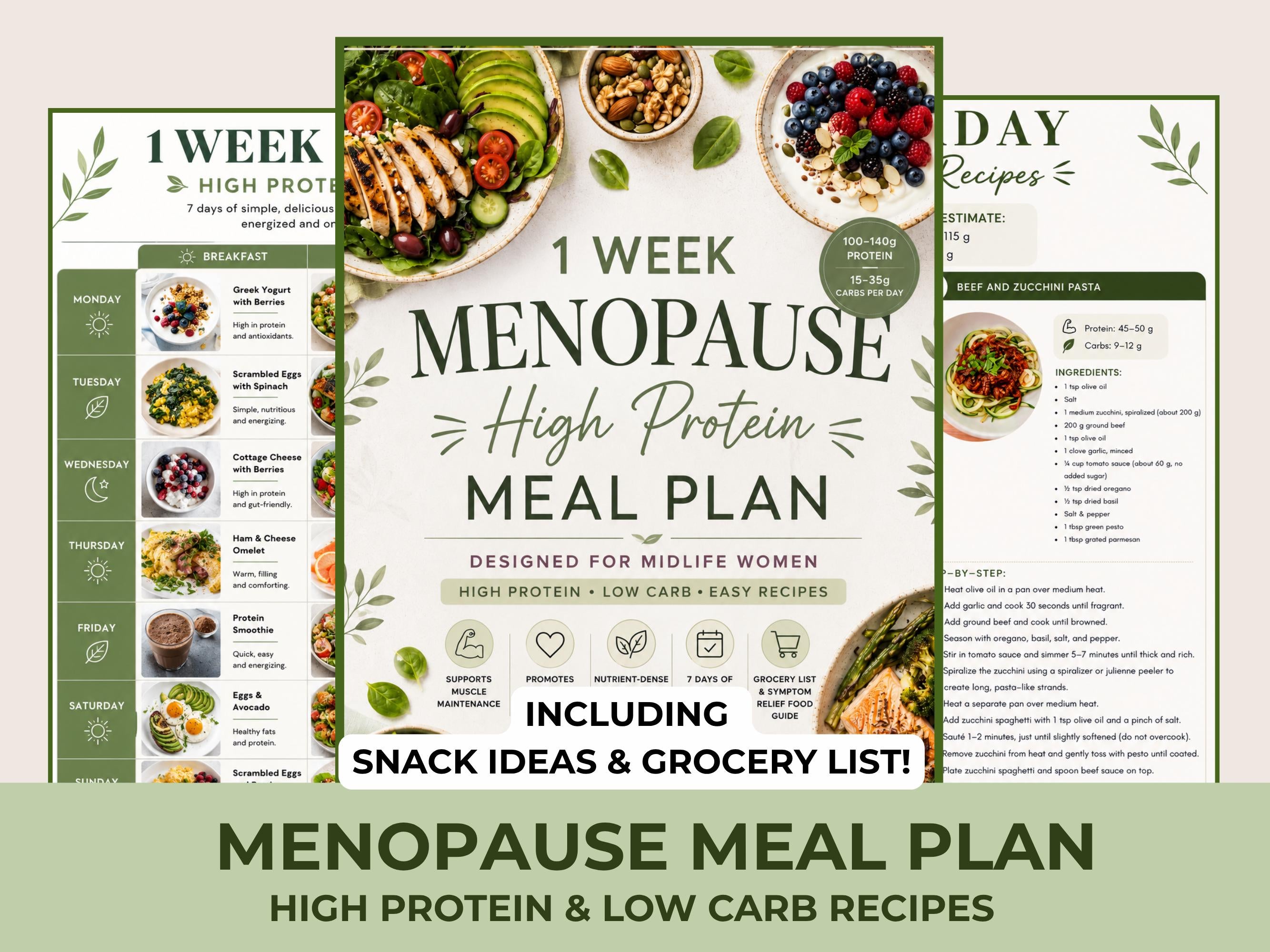 7 Day Menopause Meal Plan, High Protein Low Carb Recipes for Midlife Women