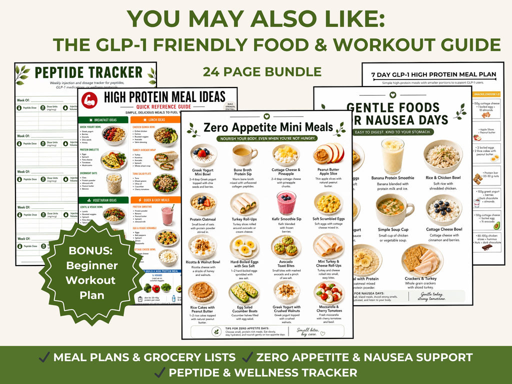GLP-1 Food Guide Printable, Food List, Mini Meals and Nausea Foods PDF