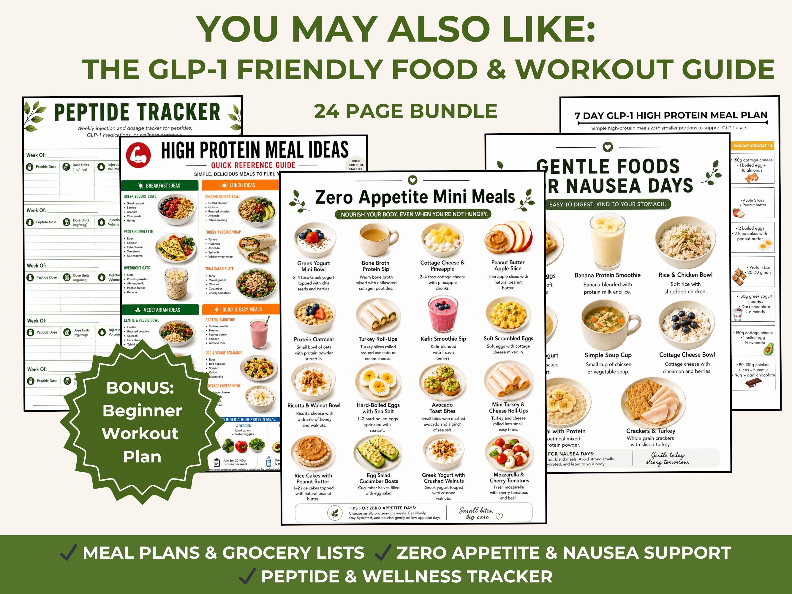 GLP-1 Food Guide Printable, Food List, Mini Meals and Nausea Foods PDF