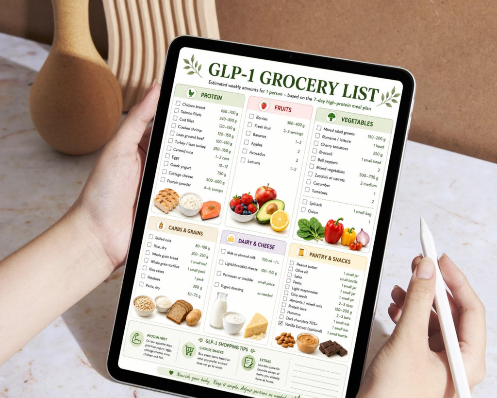 GLP-1 Meal Plan, High Protein Small Portion Meals, 7 Day Ozempic Wegovy Mounjaro Diet Plan, Grocery List PDF