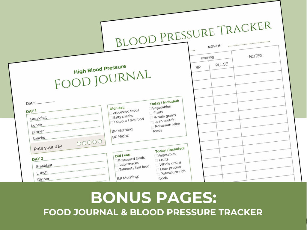 High Blood Pressure Food List Printable, Low Sodium Diet Chart, Heart Healthy Foods, Grocery List PDF + Food Journal