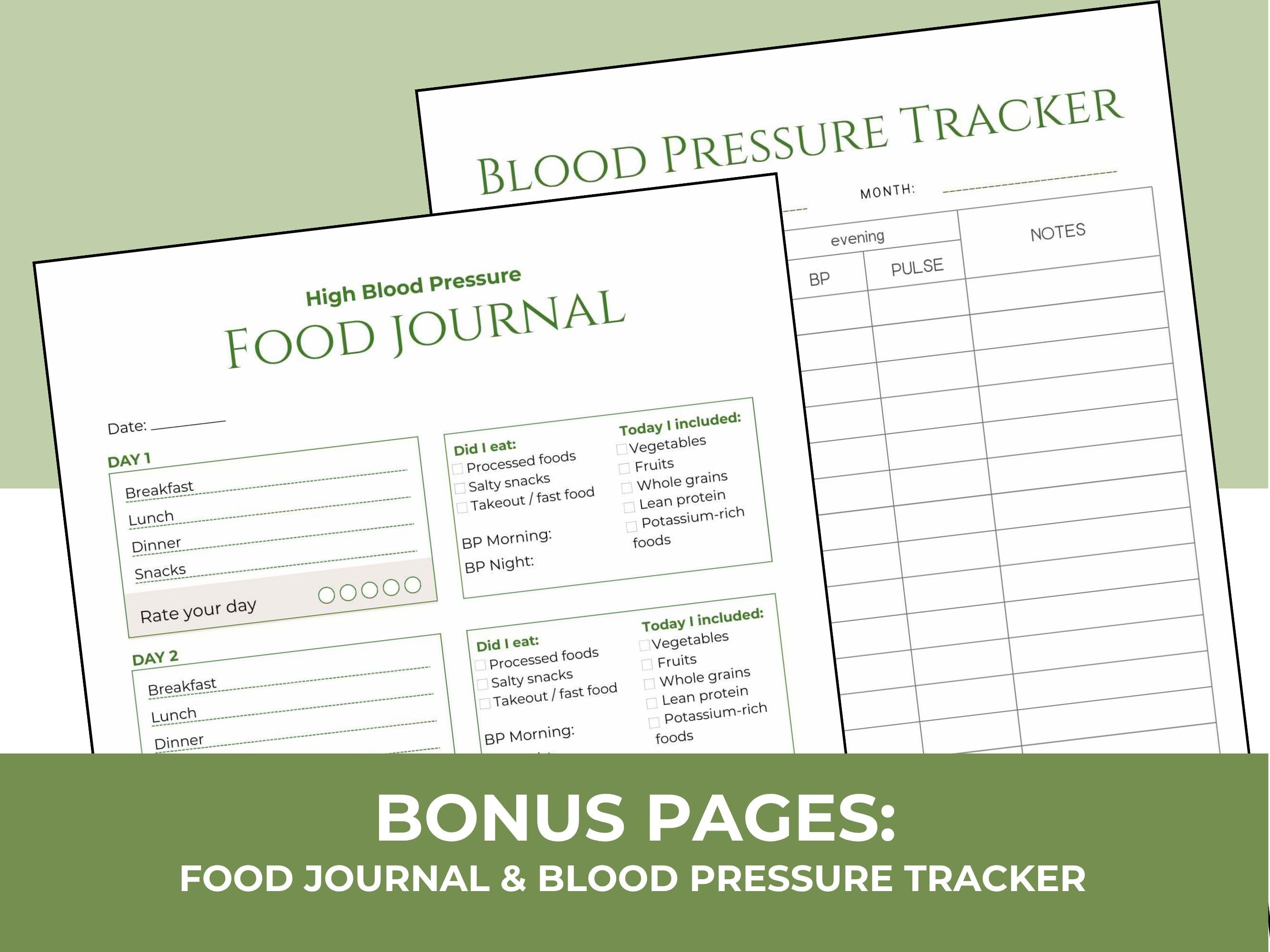 High Blood Pressure Food List Printable, Low Sodium Diet Chart, Heart Healthy Foods, Grocery List PDF + Food Journal