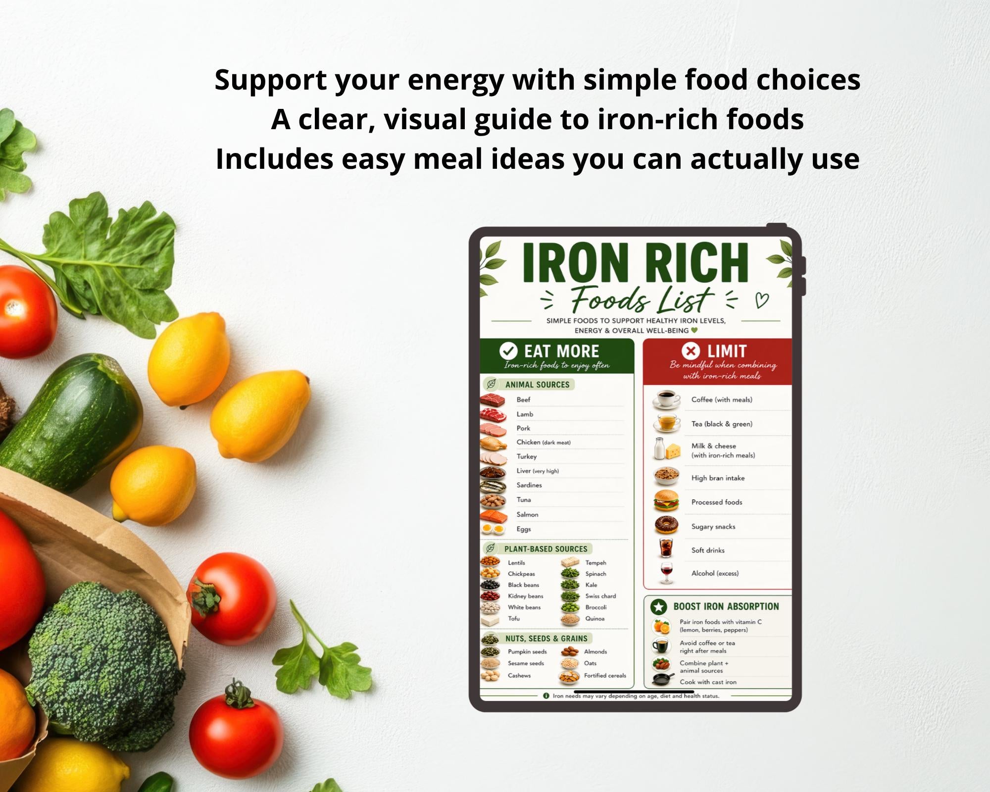 Iron Rich Foods List, Nutrition Chart, Meal Ideas (PDF Download)