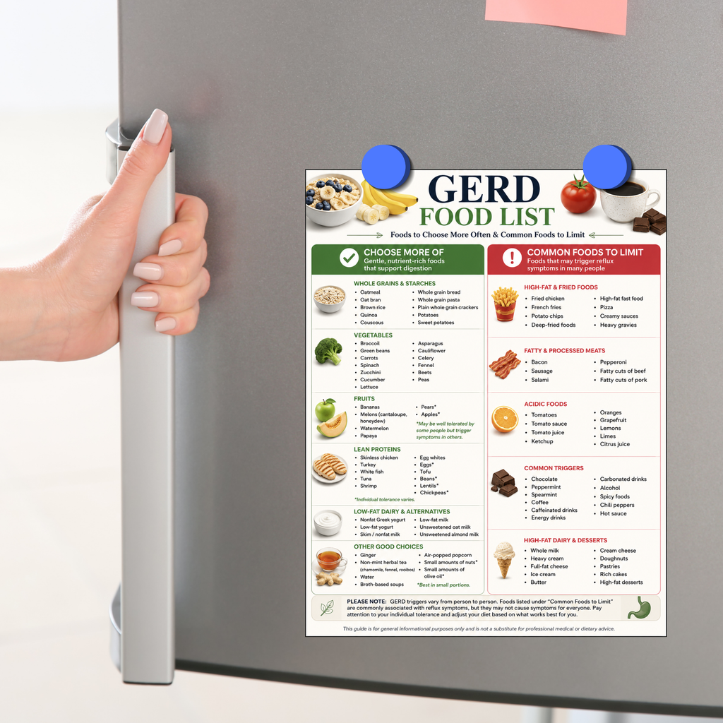 GERD Diet Food & Grocery List, Acid Reflux Diet Chart, Foods to Eat and Avoid, GERD Diet Guide Printable
