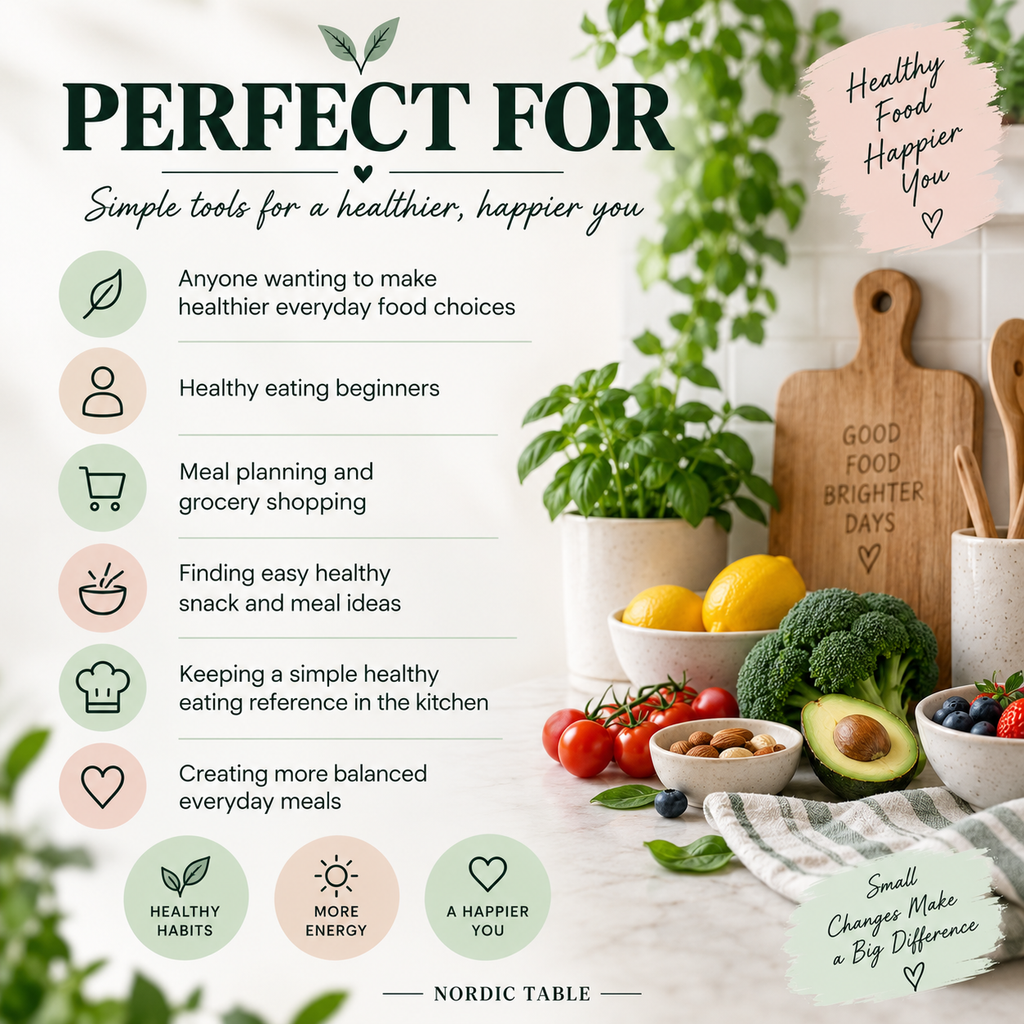 Healthy Eating Guide, Healthy Food List Printable, Grocery List, Snack Ideas & Meal Planner PDF