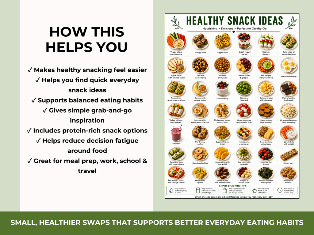 Healthy Snack Ideas Printable, Healthy Food List, Meal Prep & Protein Snacks