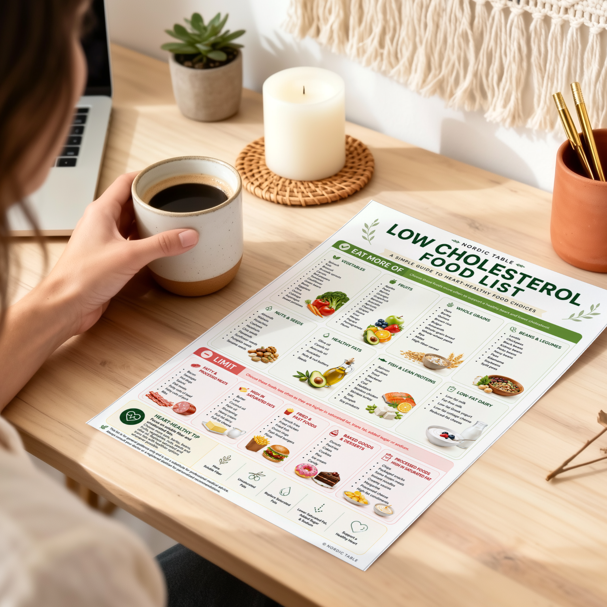 Low Cholesterol Food List, Cholesterol Lowering Foods, Heart Healthy Diet Guide Printable