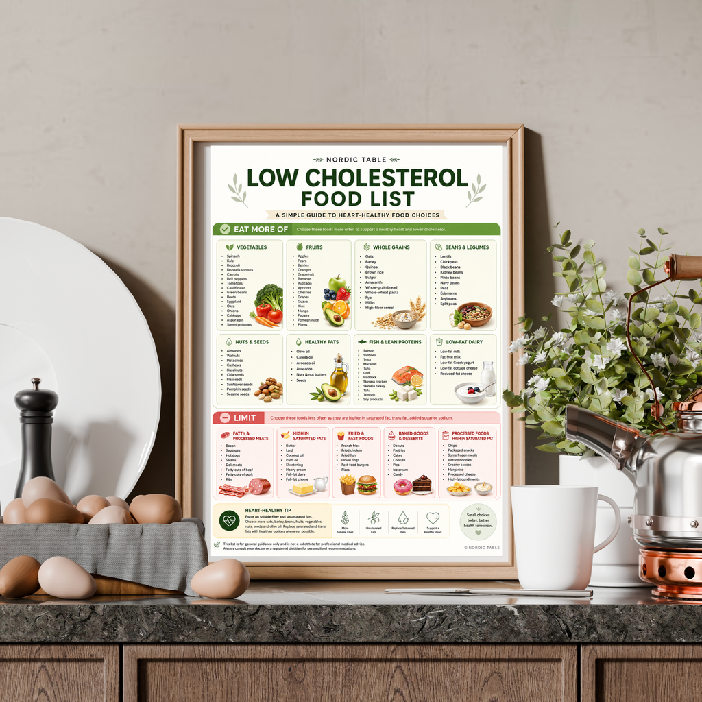 Low Cholesterol Food List, Cholesterol Lowering Foods, Heart Healthy Diet Guide Printable