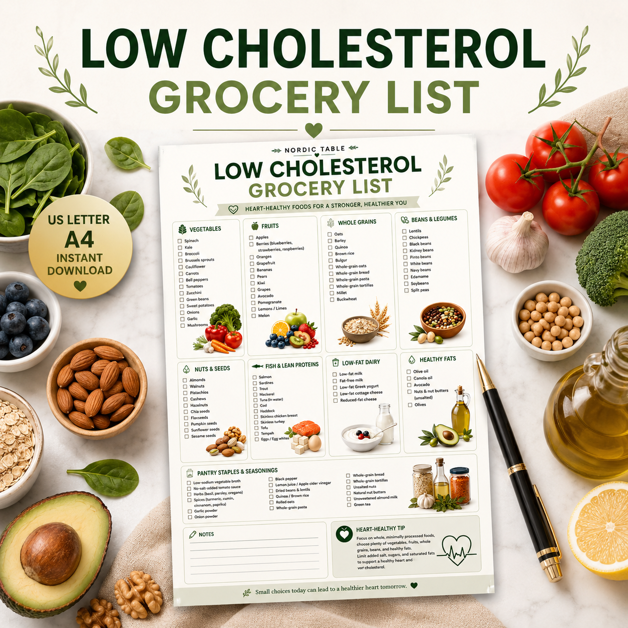 Low Cholesterol Grocery List, Heart Healthy Food List, Low Cholesterol Diet, Cholesterol Lowering Diet