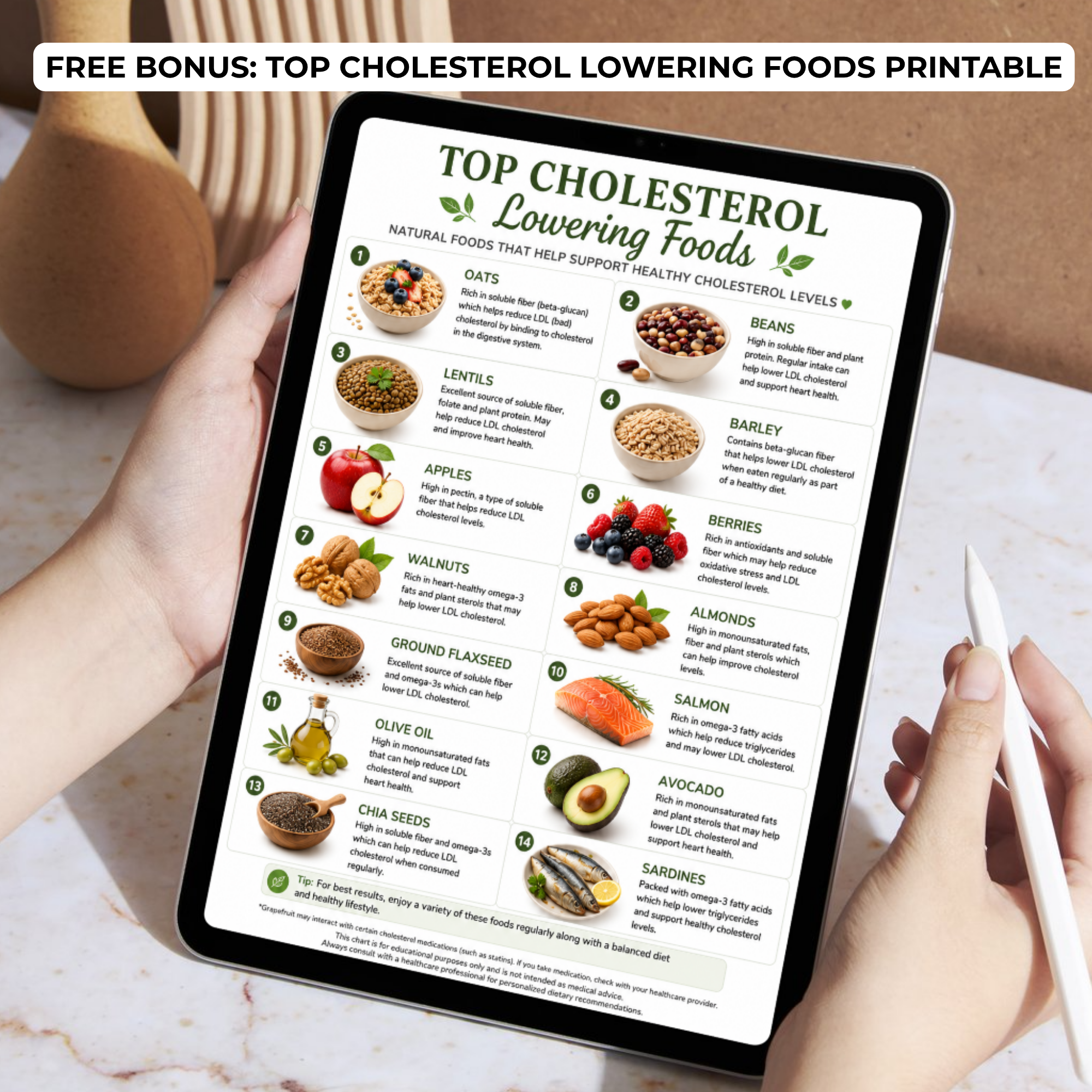 Cholesterol Lowering Meal Plan, Low Cholesterol Meal Plan Printable, 7 Day Heart Healthy Diet Plan, Meal Plan to Lower Cholesterol PDF