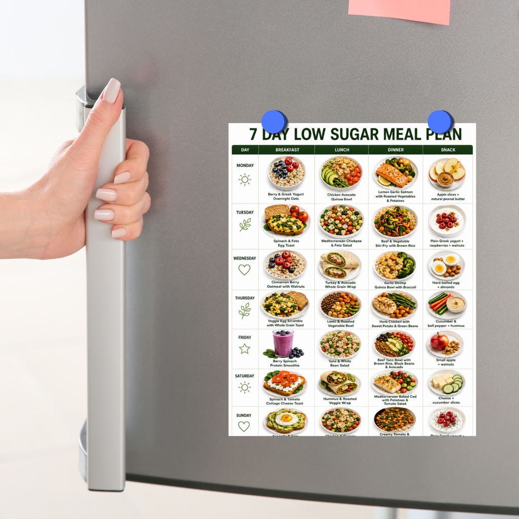 7 Day Low Sugar Meal Plan, 21 Easy Recipes, No Added Sugar (Digital Download)