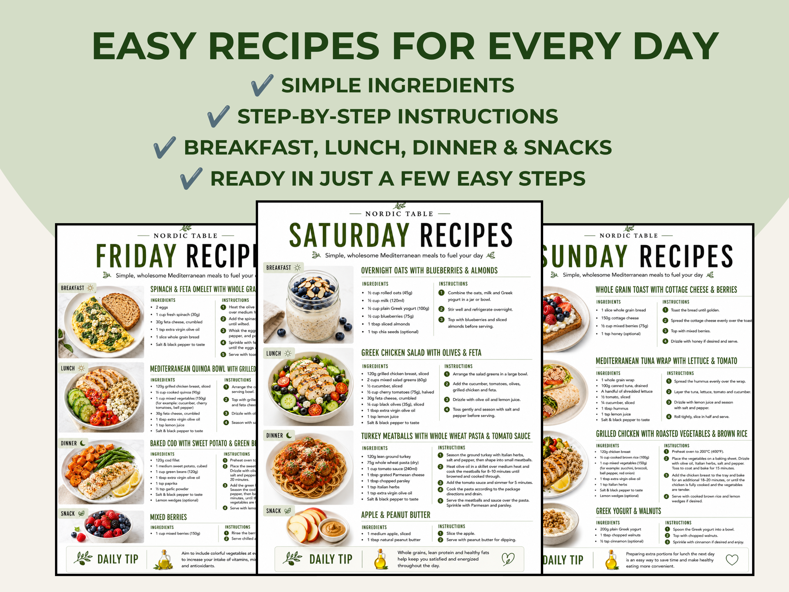 Mediterranean Diet Meal Plan Printable, 7 Day Mediterranean Meal Plan, Grocery List & Recipes (Digital Download)