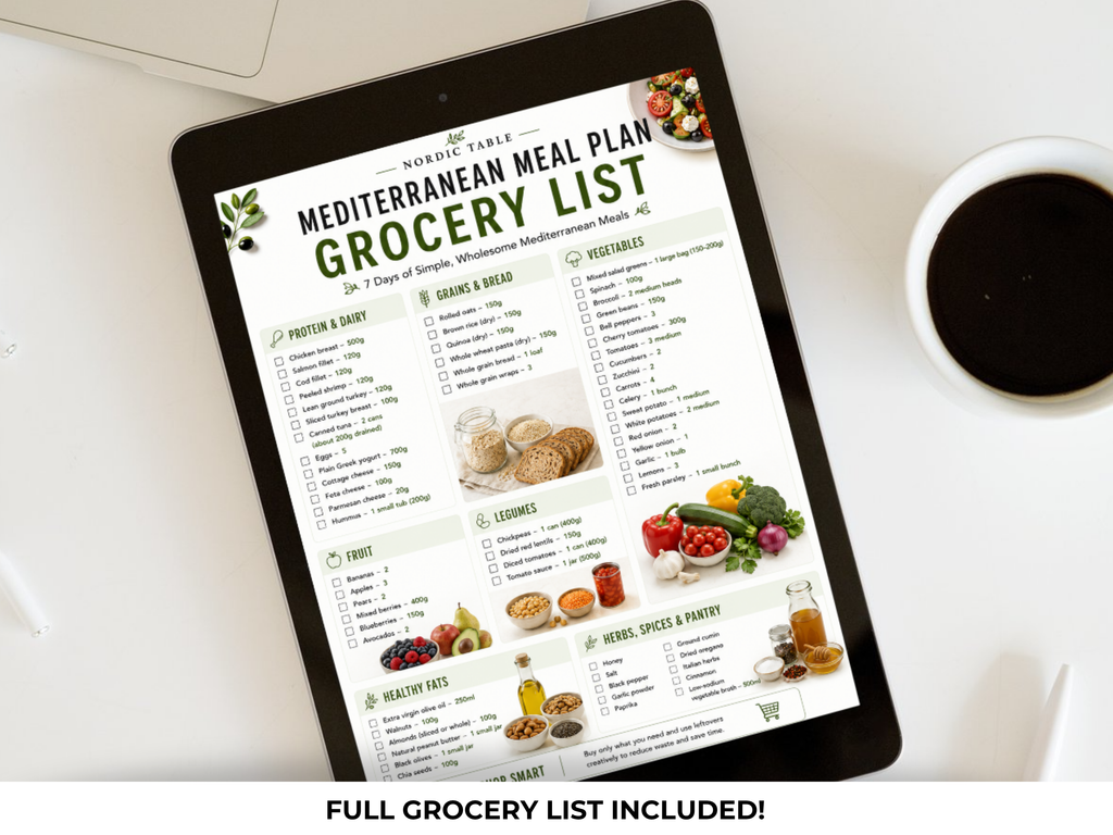 Mediterranean Diet Meal Plan Printable, 7 Day Mediterranean Meal Plan, Grocery List & Recipes (Digital Download)