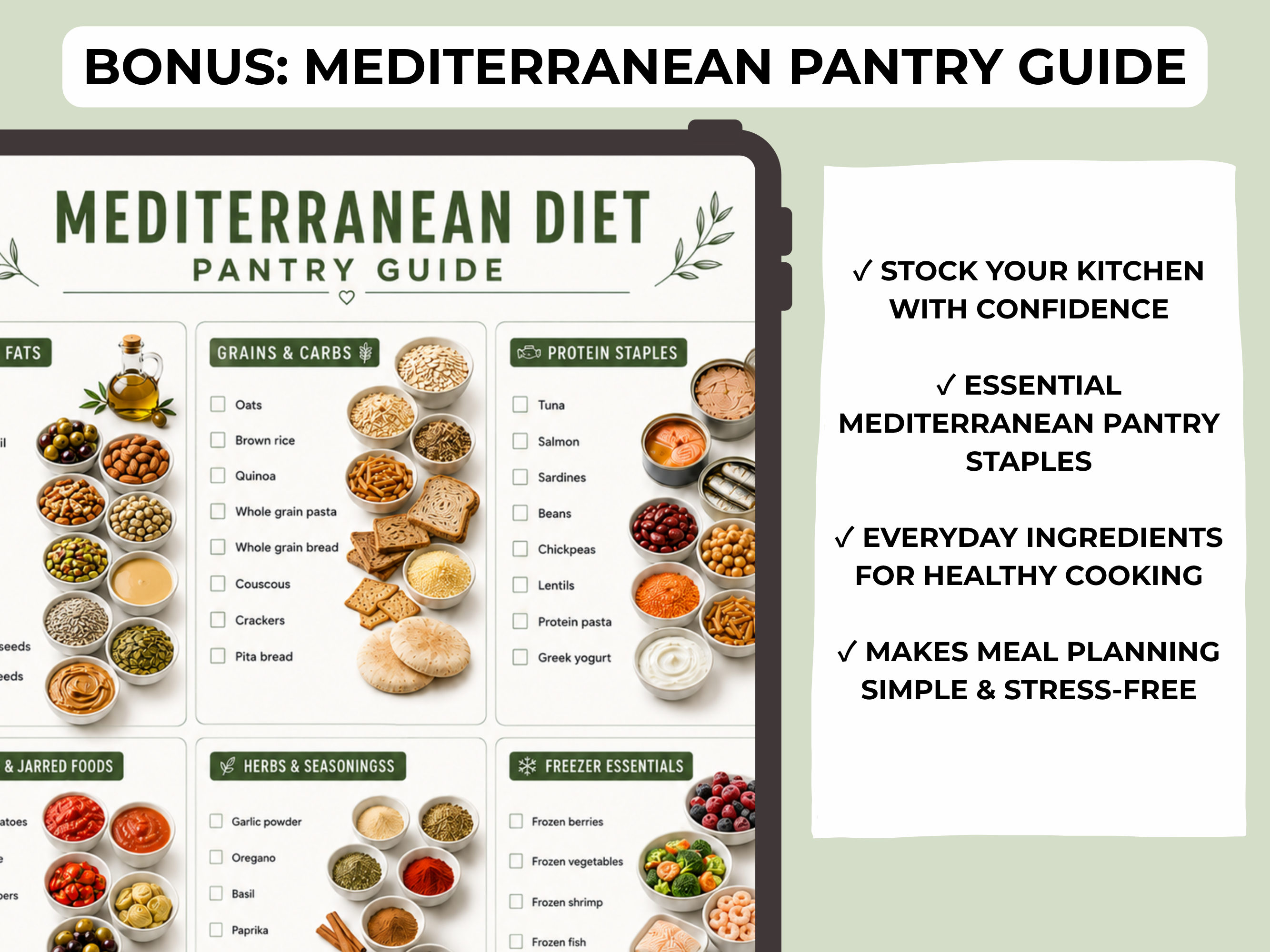 Mediterranean Diet Meal Plan Printable, 7 Day Mediterranean Meal Plan, Grocery List & Recipes (Digital Download)
