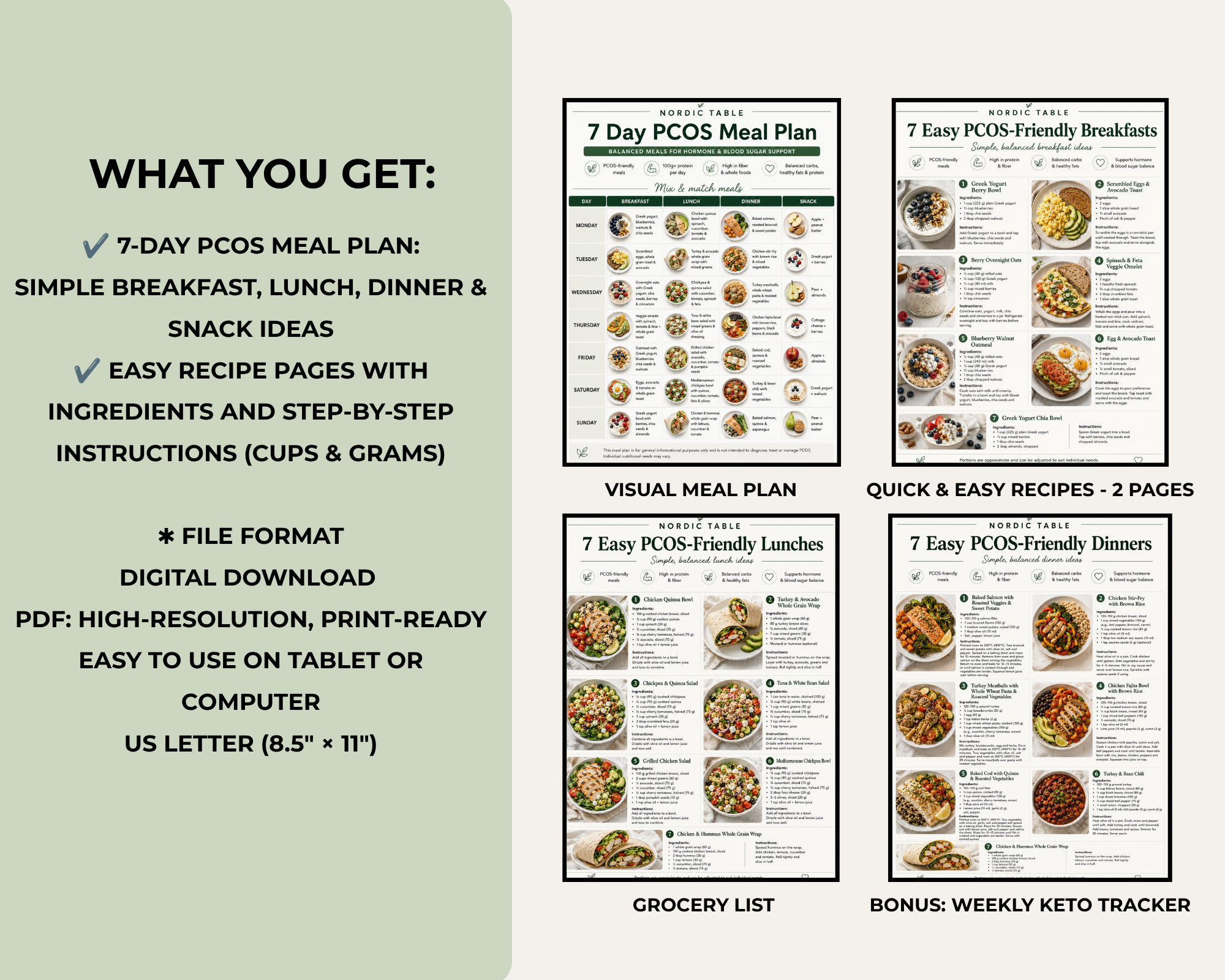 PCOS Diet Meal Plan, 7 Day Diet Plan, 21 Easy PCOS Recipes, High Protein Meals, Hormone Friendly Food Guide, Printable