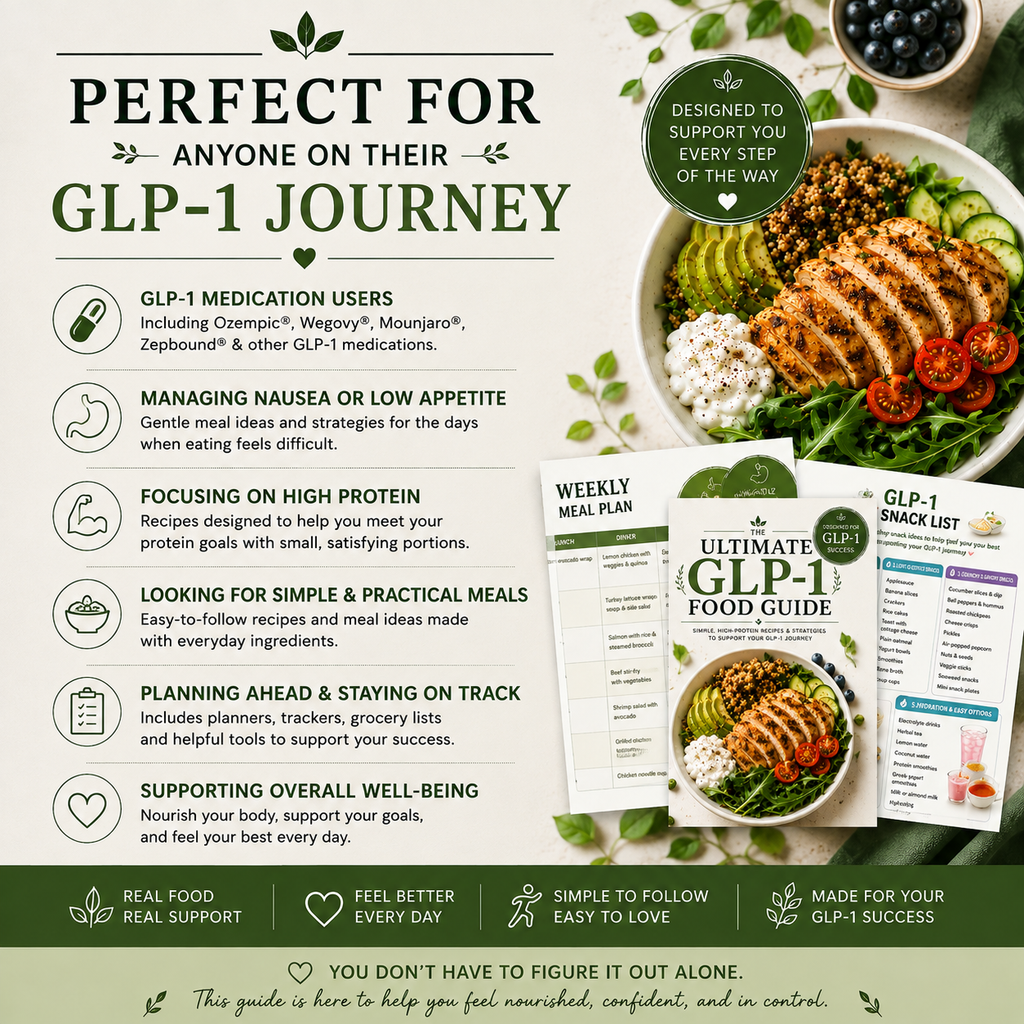 GLP-1 Diet Food Guide – 70 Pages, 40 Recipes & Meal Plan