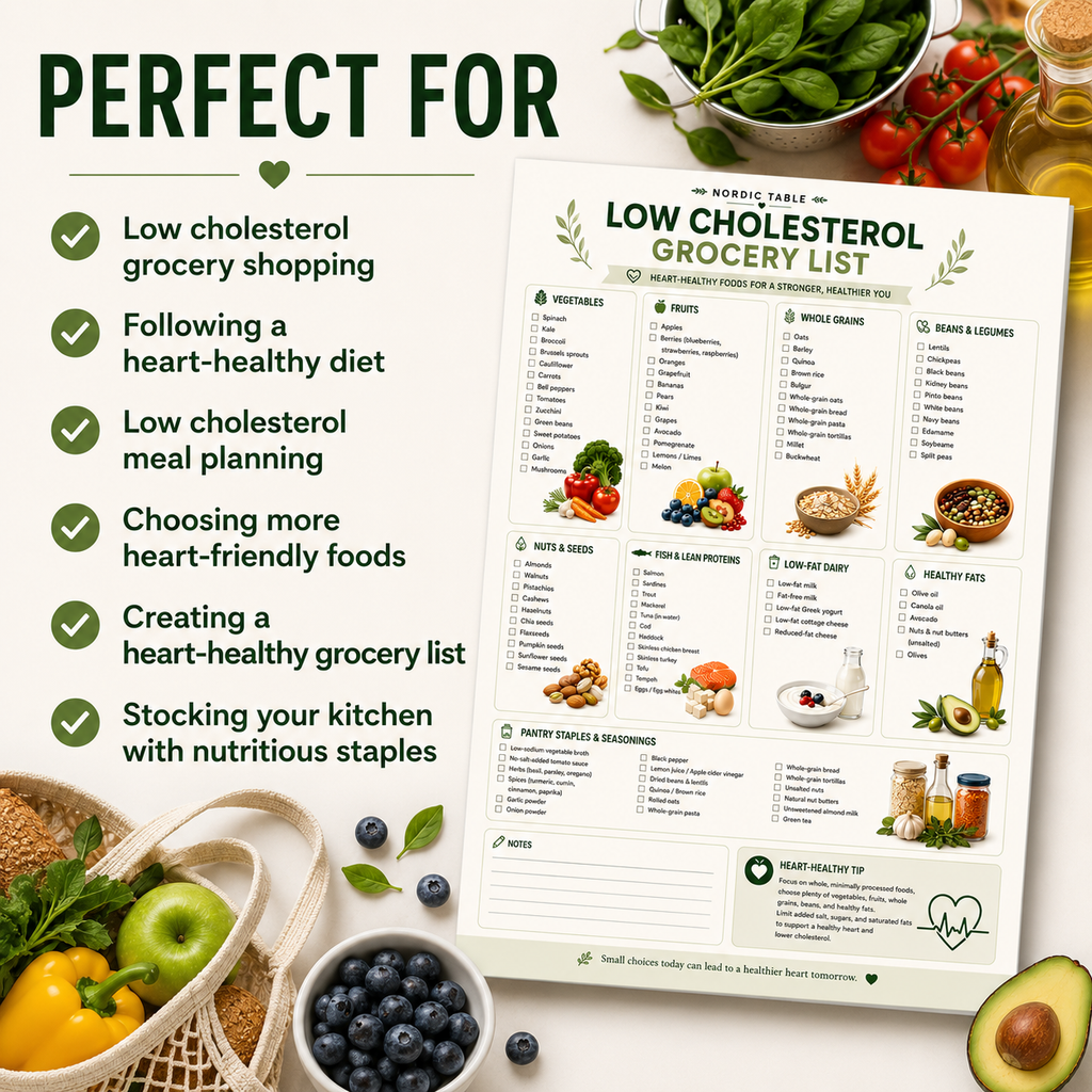 Low Cholesterol Grocery List, Heart Healthy Food List, Low Cholesterol Diet, Cholesterol Lowering Diet