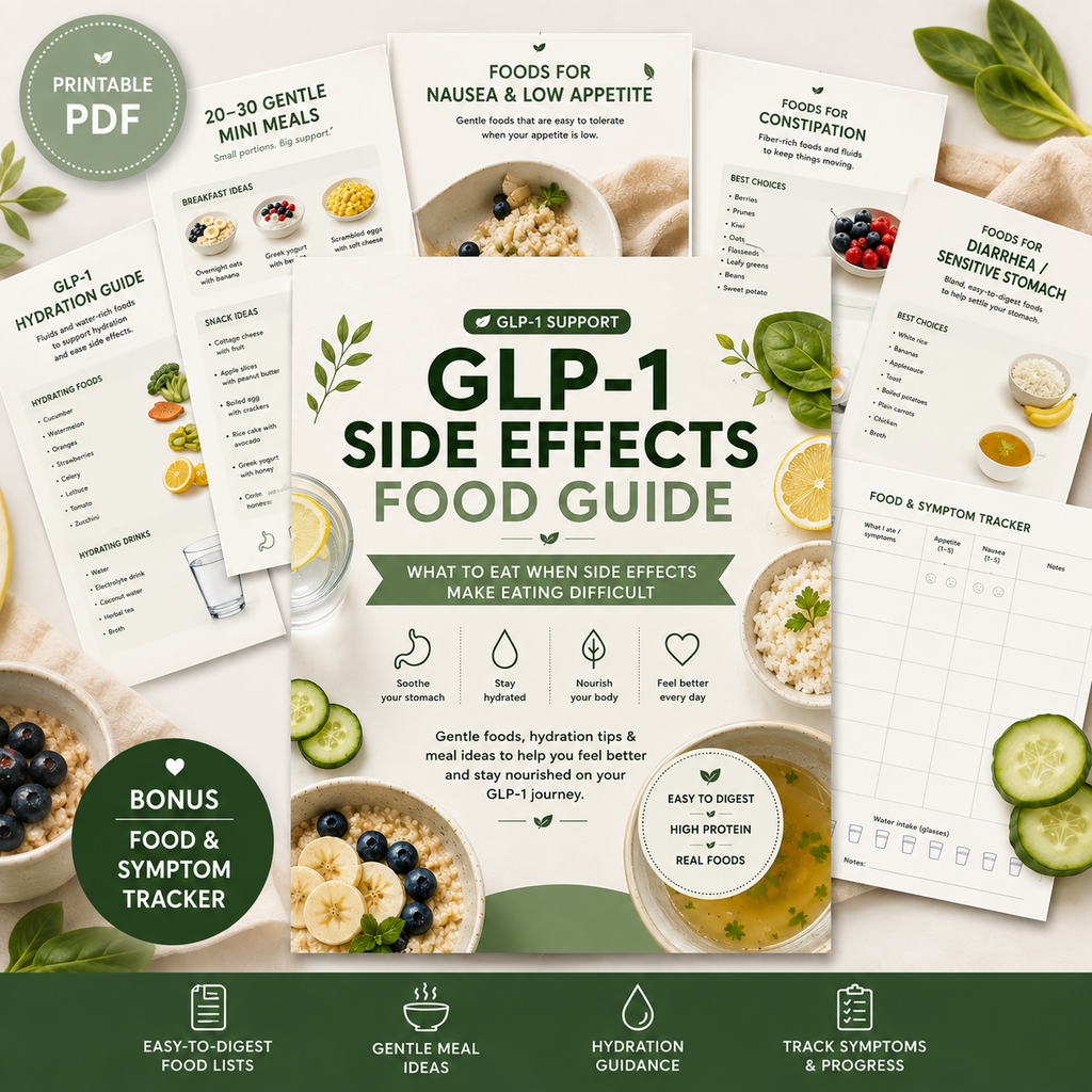 GLP-1 Diet Food List & Side Effects Guide, Nausea and Constipation Foods, Hydration, Gentle Mini Meals