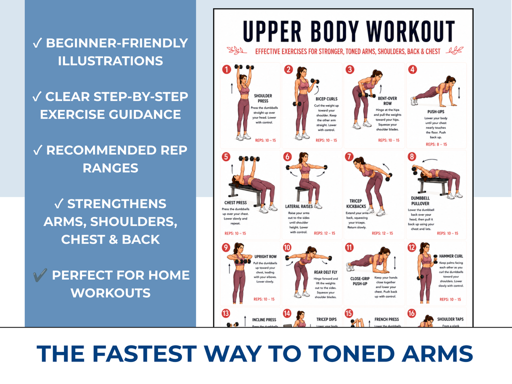 Upper Body Workout Chart, Dumbbell Exercise Poster PDF