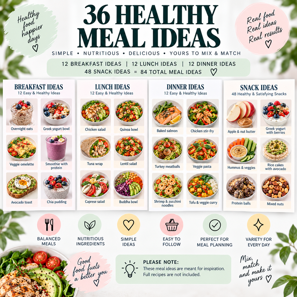 Weight Loss Food Guide, Healthy Meal Ideas, Food List, Grocery List, Meal Planner & Weight Loss Tracker Printable
