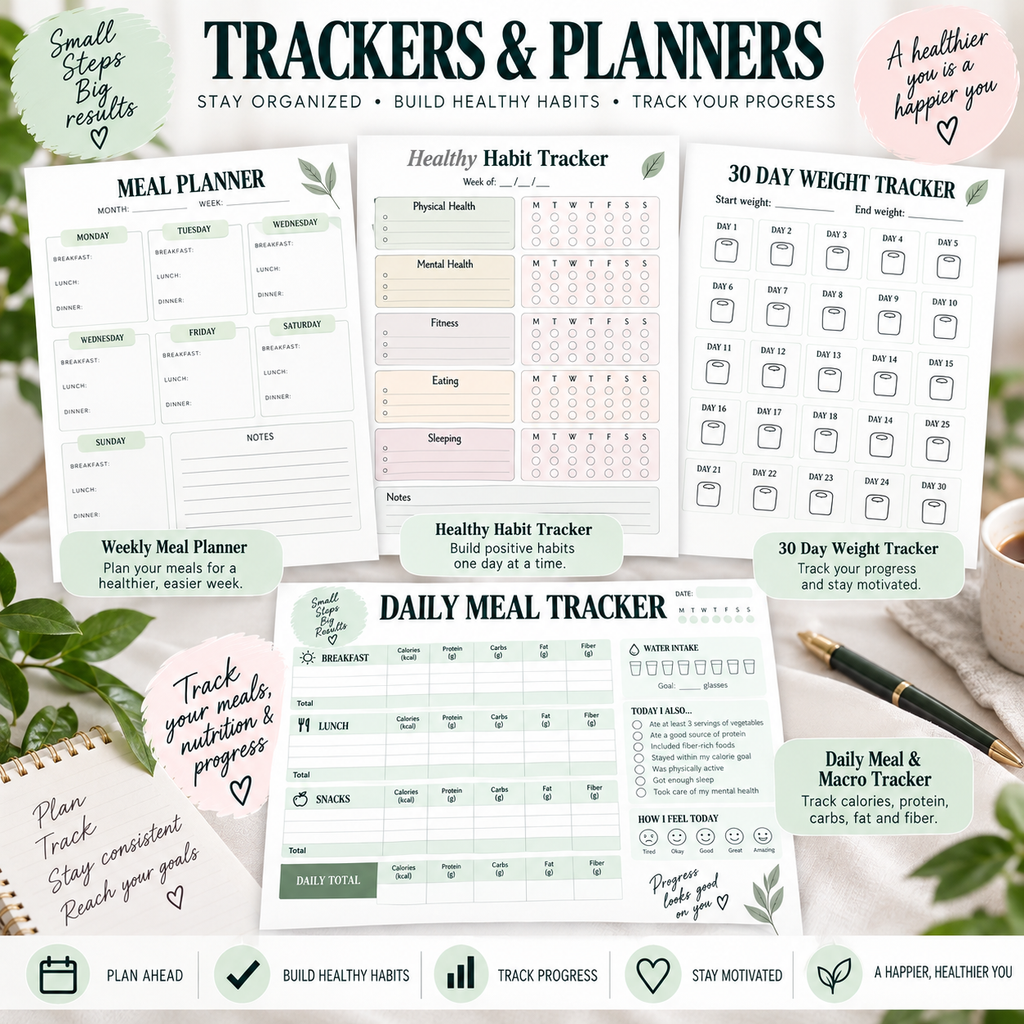 Weight Loss Food Guide, Healthy Meal Ideas, Food List, Grocery List, Meal Planner & Weight Loss Tracker Printable